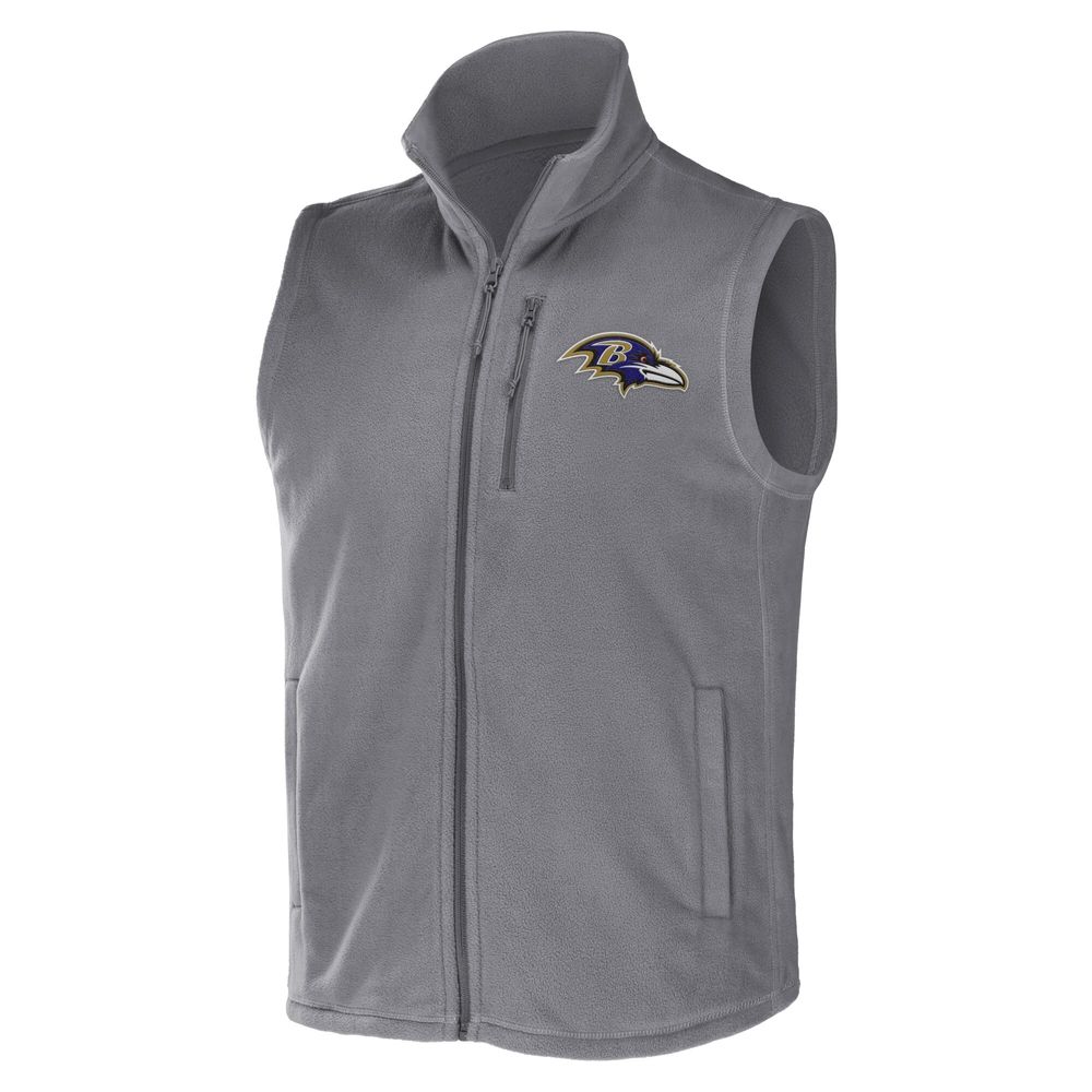 Men's NFL x Darius Rucker Collection by Fanatics Gray Baltimore Ravens Polar Fleece Full-Zip Vest