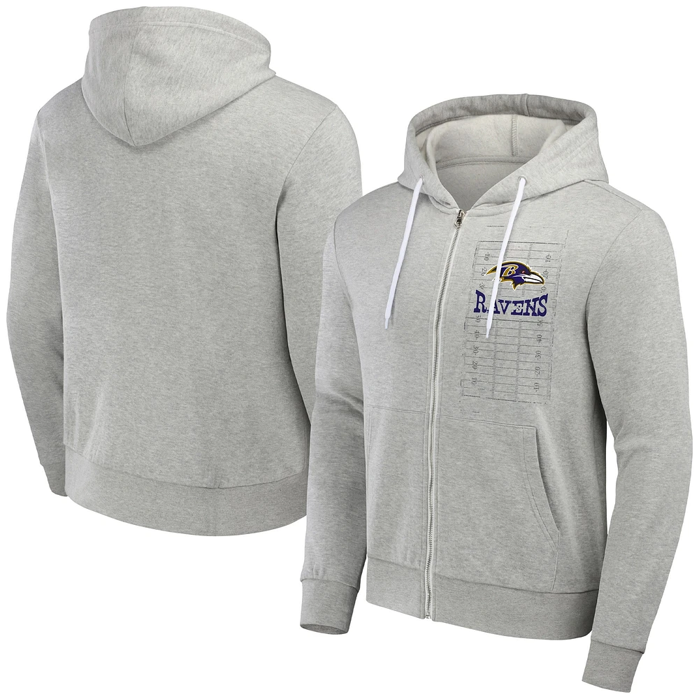 Sweat à capuche entièrement zippé pour homme de la collection NFL x Darius Rucker Fanatics, gris chiné, Baltimore Ravens