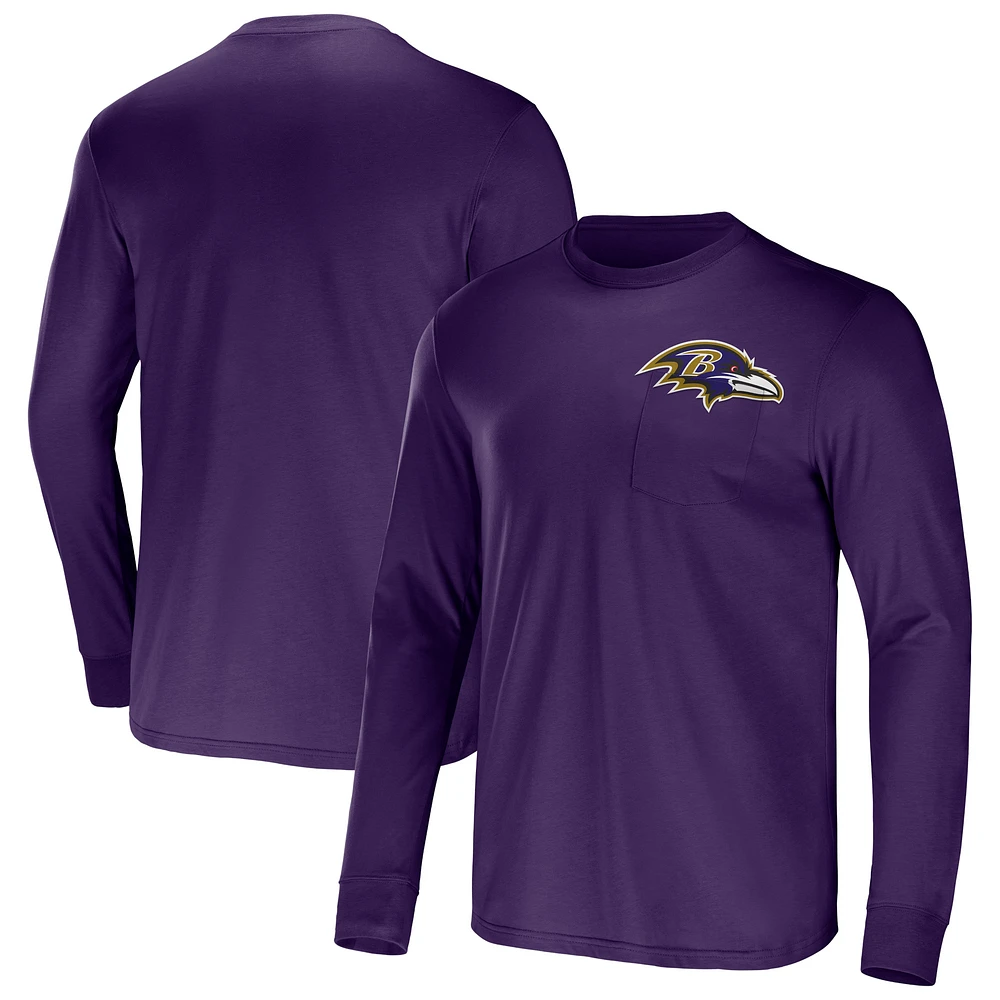 T-shirt à manches longues et poche violet pour homme de la collection NFL x Darius Rucker Fanatics Baltimore Ravens