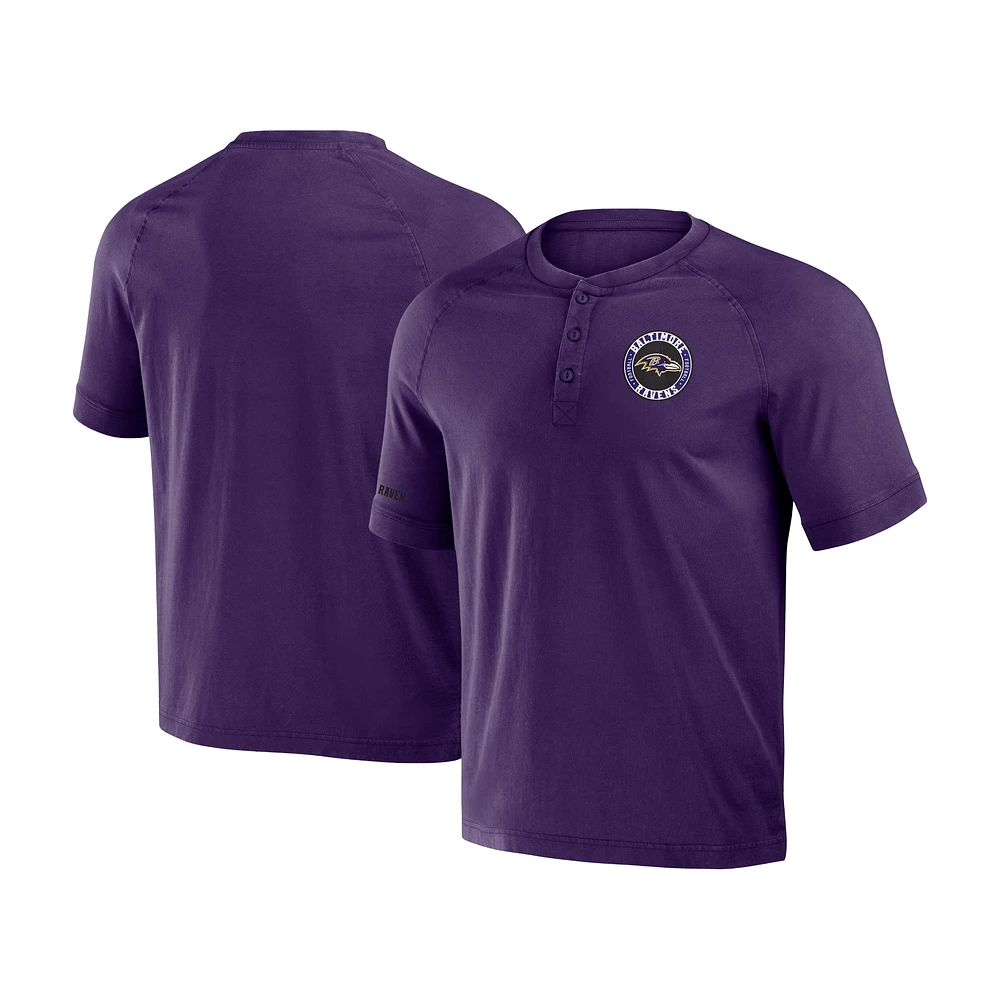 Men's NFL x Darius Rucker Collection by Fanatics Purple Baltimore Ravens Washed Raglan Henley T-Shirt