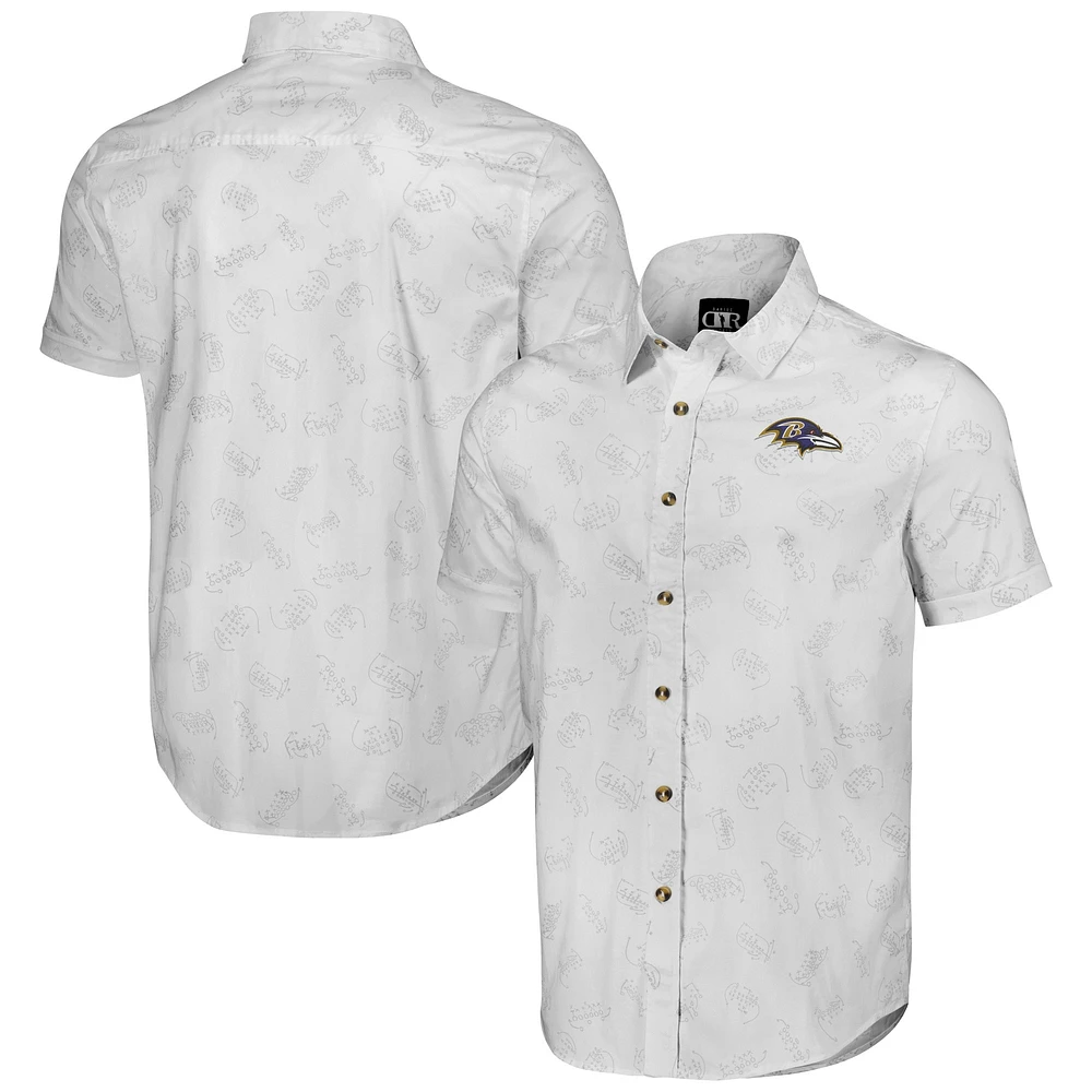 Chemise boutonnée à manches courtes tissée blanche Baltimore Ravens pour homme de la collection NFL x Darius Rucker par Fanatics