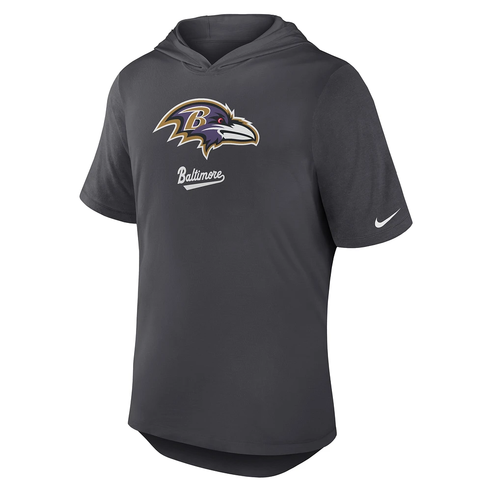 Men's Nike Anthracite Baltimore Ravens Tri-Blend Performance Hoodie T-Shirt
