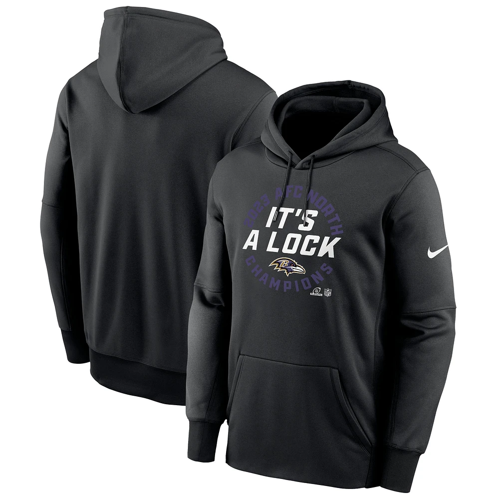 Men's Nike Black Baltimore Ravens 2023 AFC North Division Champions Locker Room Trophy Collection Pullover Hoodie