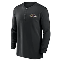 Haut Nike noir Baltimore Ravens 2023 Sideline Performance à manches longues tri-mélange et quart de zip pour homme