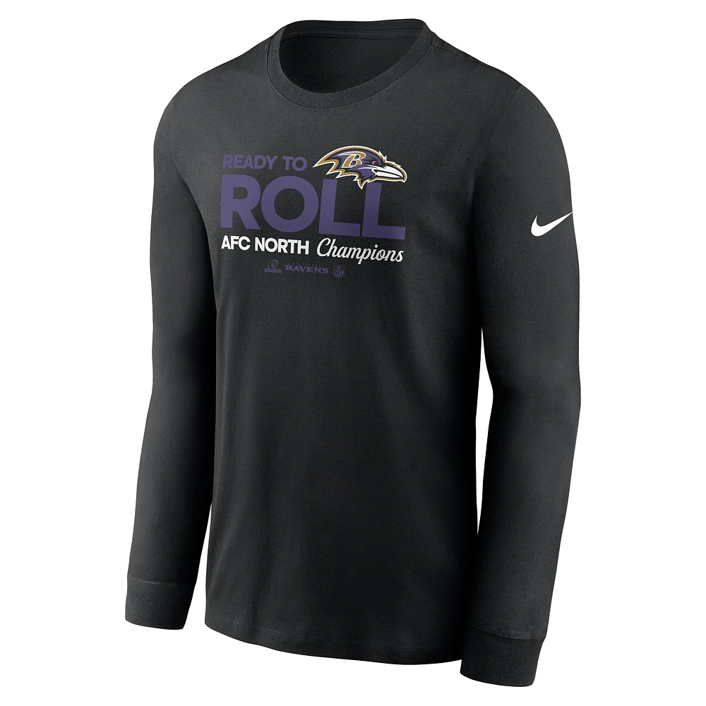 Men's Nike  Black Baltimore Ravens 2024 AFC North Division Champions Locker Room Trophy Collection Long Sleeve T-Shirt