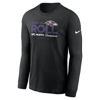 T-shirt à manches longues Nike pour homme Baltimore Ravens 2024 AFC North Division Champions Locker Room Trophy Collection Noir