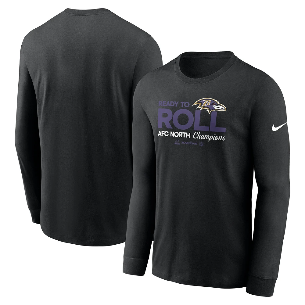 T-shirt à manches longues Nike pour homme Baltimore Ravens 2024 AFC North Division Champions Locker Room Trophy Collection Noir