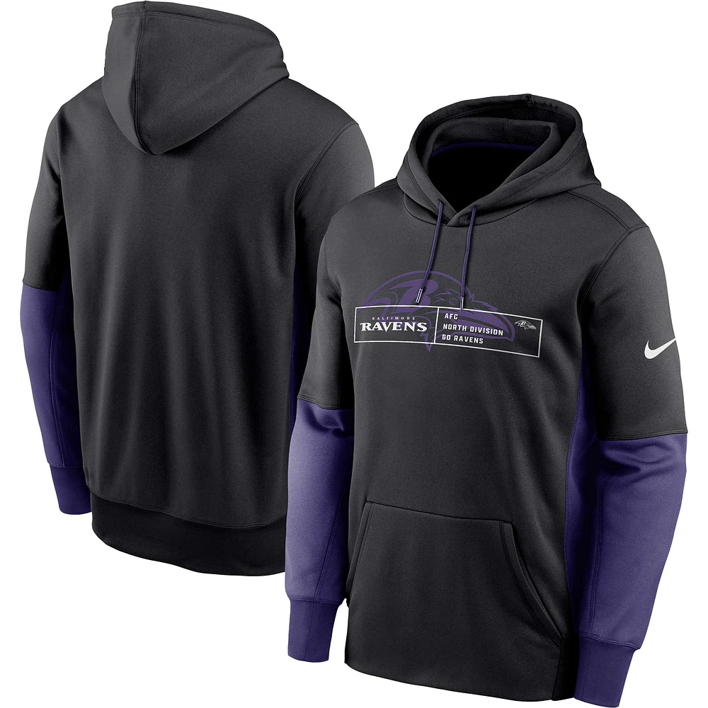 Men's Nike Black Baltimore Ravens Color Block Fleece Performance Pullover Hoodie