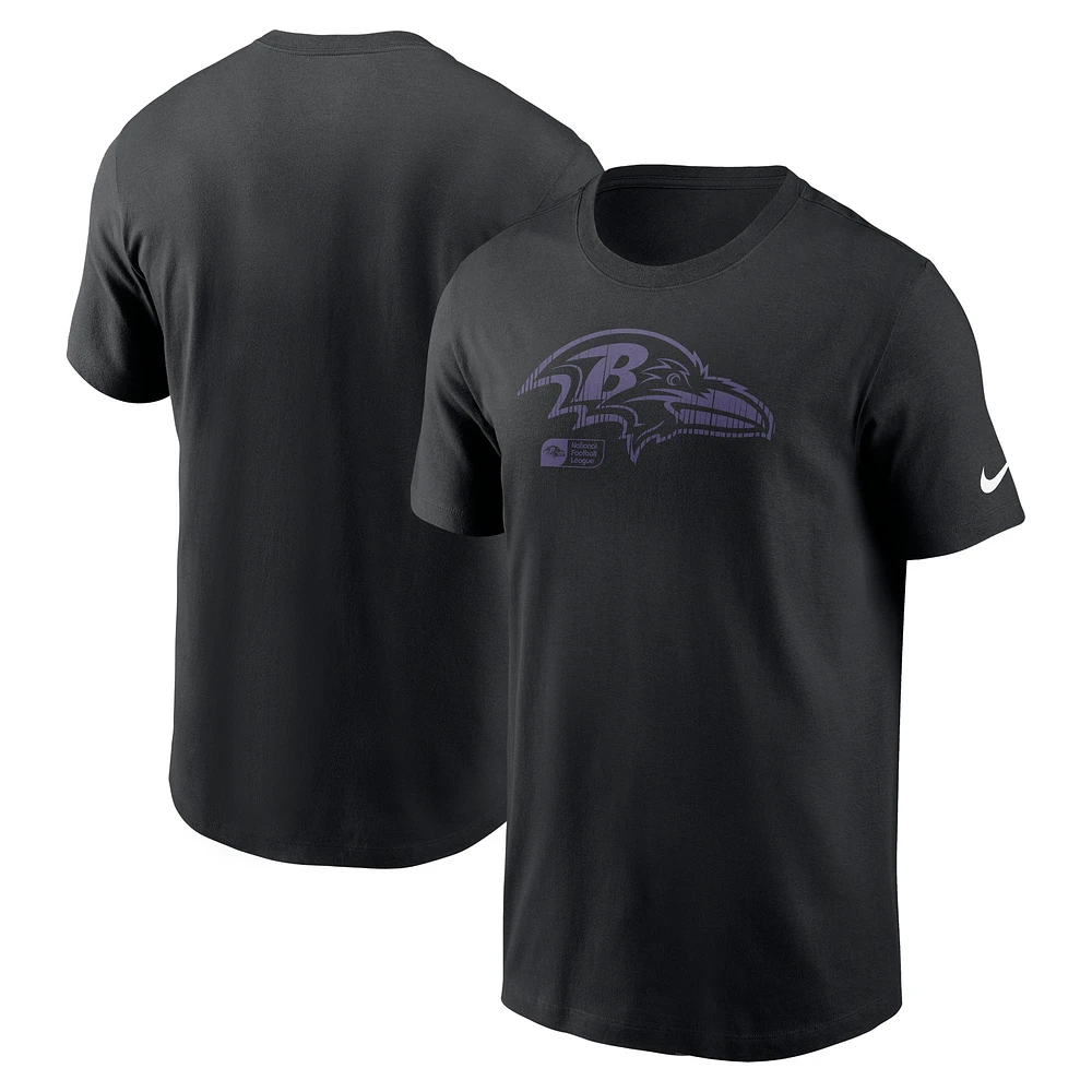 T-shirt essentiel délavé Nike noir Baltimore Ravens pour homme