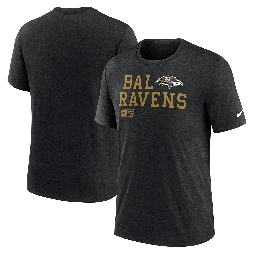 T-shirt triple mélange Nike noir Baltimore Ravens Overlap Lockup pour homme