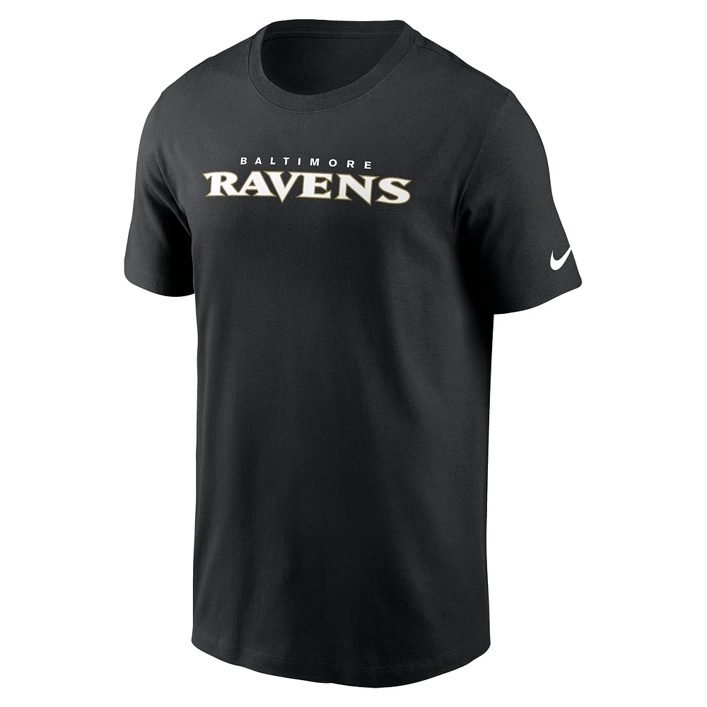 T-shirt essentiel Nike noir Baltimore Ravens Primetime Wordmark pour homme