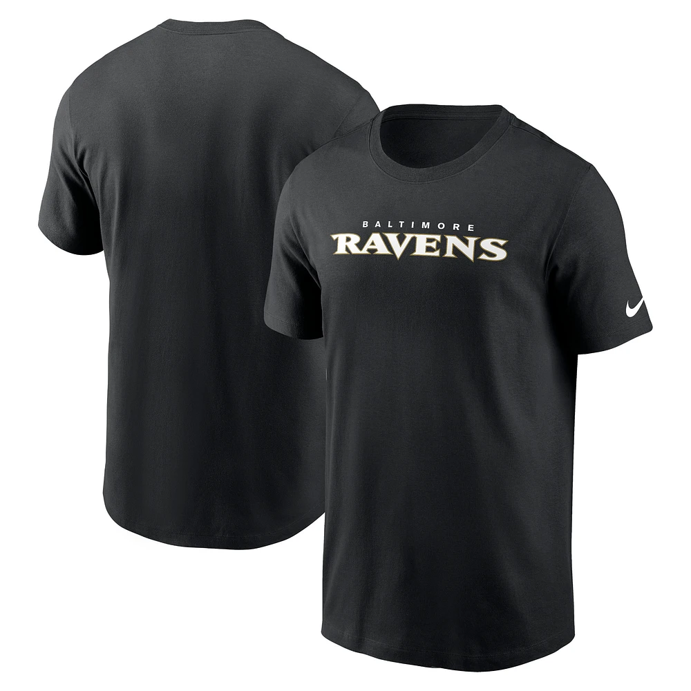 T-shirt essentiel Nike noir Baltimore Ravens Primetime Wordmark pour homme