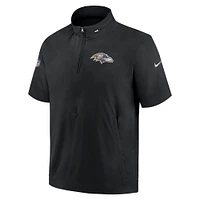 Men's Nike  Black Baltimore Ravens Sideline Coach Short Sleeve Hoodie Quarter-Zip Jacket