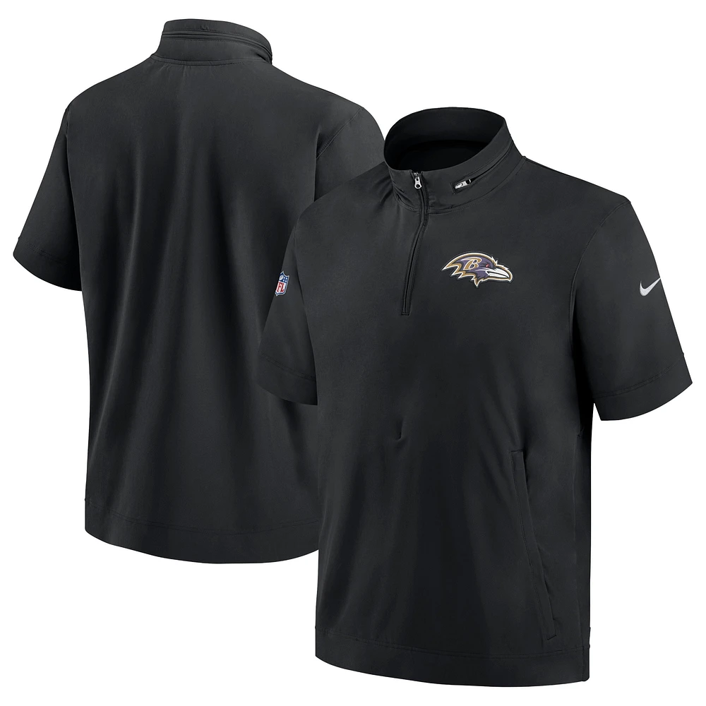 Men's Nike  Black Baltimore Ravens Sideline Coach Short Sleeve Hoodie Quarter-Zip Jacket