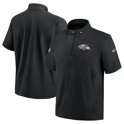 Nike Baltimore Ravens Sideline Coach Veste à capuche manches courtes et fermeture éclair pour homme Noir