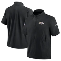 Men's Nike  Black Baltimore Ravens Sideline Coach Short Sleeve Hoodie Quarter-Zip Jacket