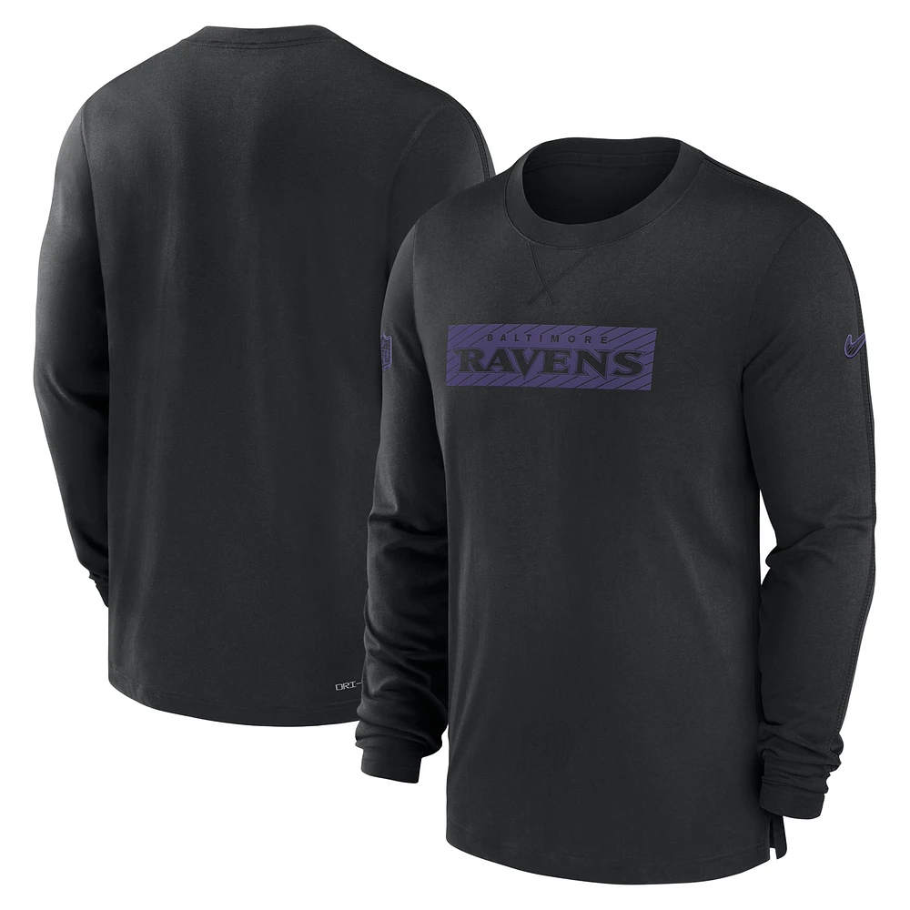 T-shirt à manches longues Nike Black Baltimore Ravens Sideline Player Performance pour homme