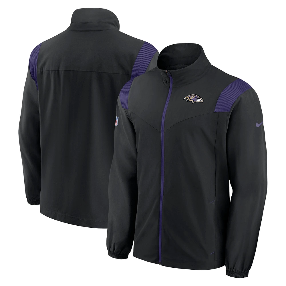 Veste noire à fermeture éclair intégrale avec logo tissé Nike Baltimore Ravens Sideline pour homme