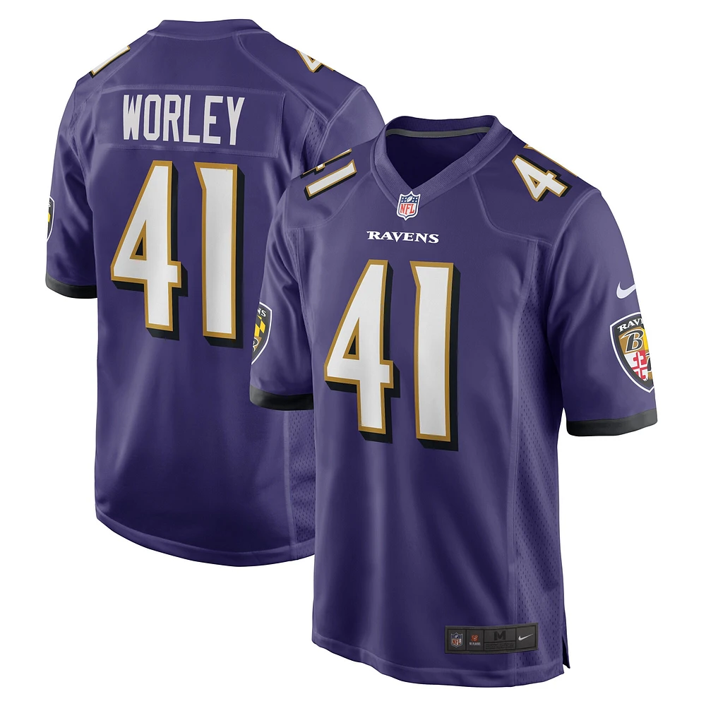 Maillot de joueur match Nike Daryl Worley violet Baltimore Ravens pour hommes