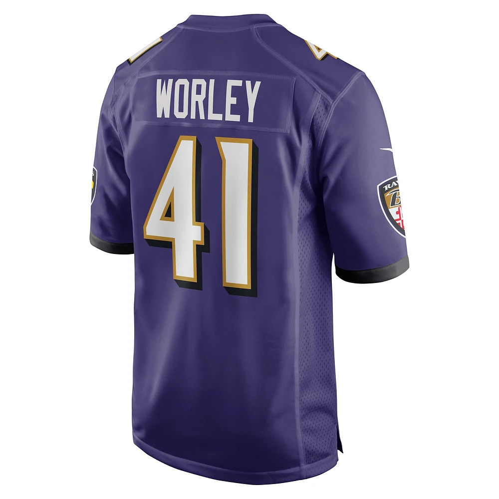 Maillot de joueur match Nike Daryl Worley violet Baltimore Ravens pour hommes