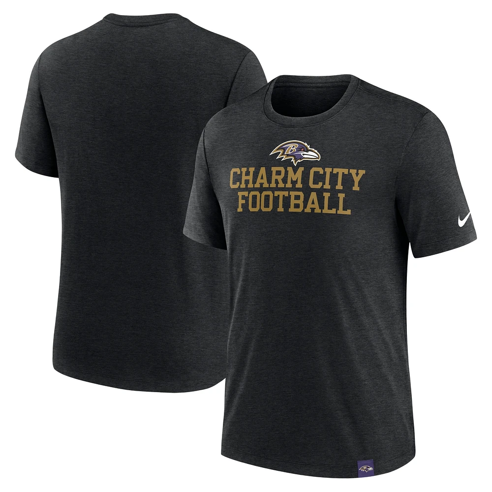 T-shirt tri-mélange Nike Heather Black Baltimore Ravens Blitz pour hommes