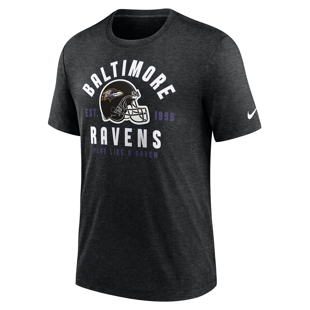 Men's Nike Heather Black Baltimore Ravens Helmet Tri-Blend T-Shirt