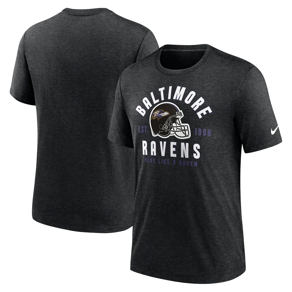 Men's Nike Heather Black Baltimore Ravens Helmet Tri-Blend T-Shirt