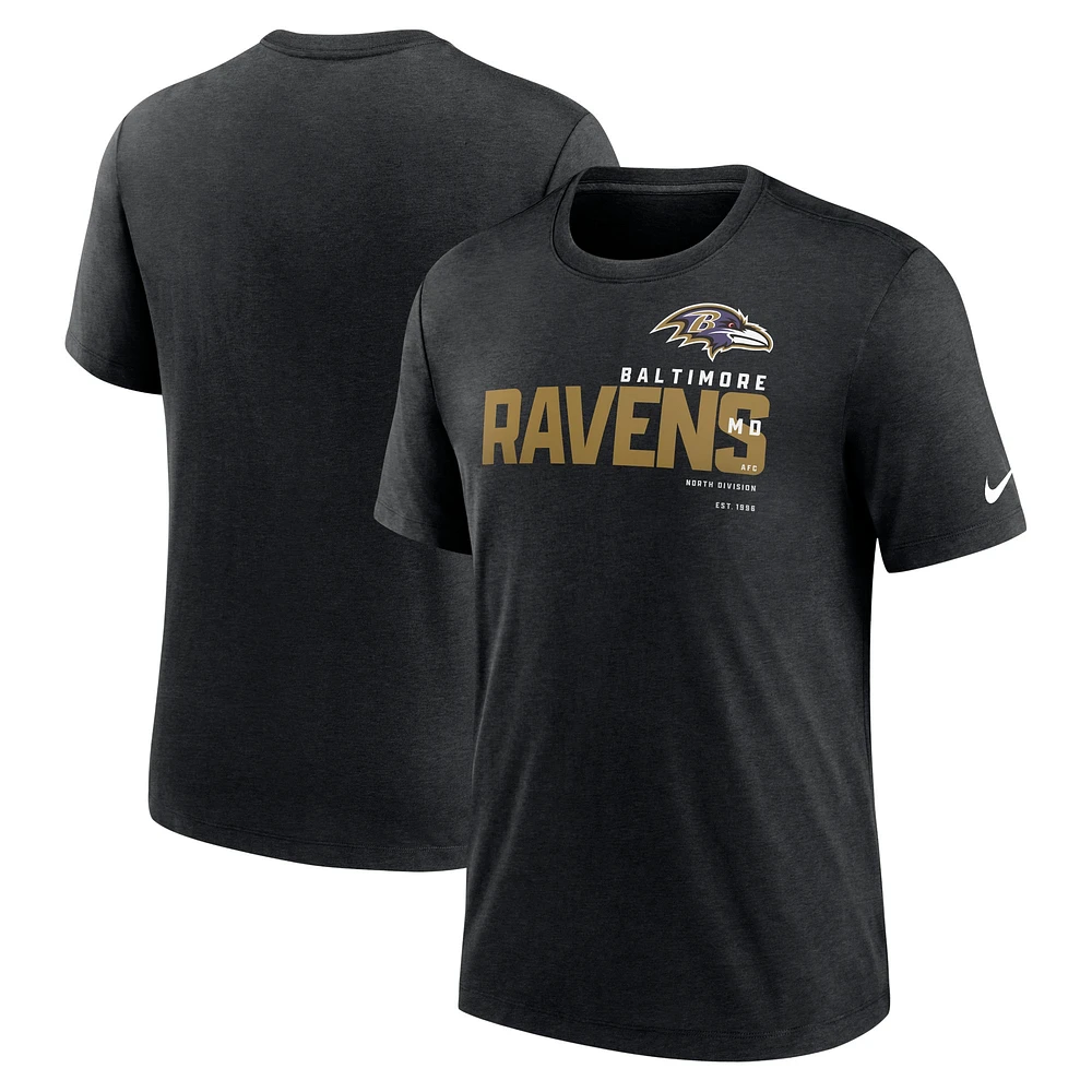 T-shirt à trois mélanges pour homme des Baltimore Ravens de Nike, noir chiné