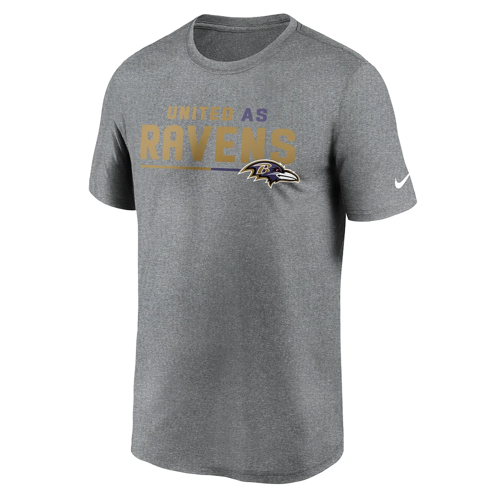 T-shirt de performance Nike pour homme, gris chiné, Baltimore Ravens Legend Team Shoutout