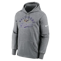 Men's Nike Heather Gray Baltimore Ravens Performance Fleece Pullover Hoodie