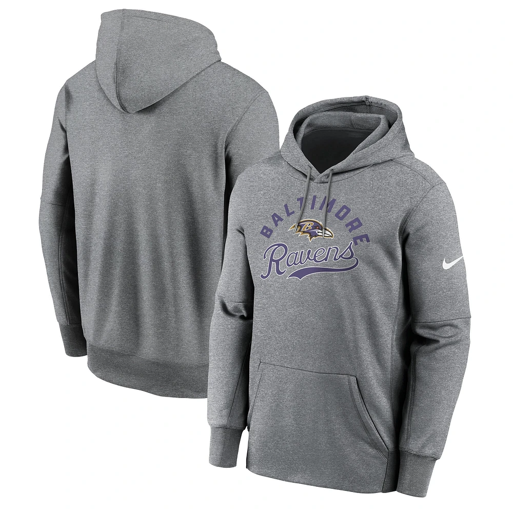 Men's Nike Heather Gray Baltimore Ravens Performance Fleece Pullover Hoodie