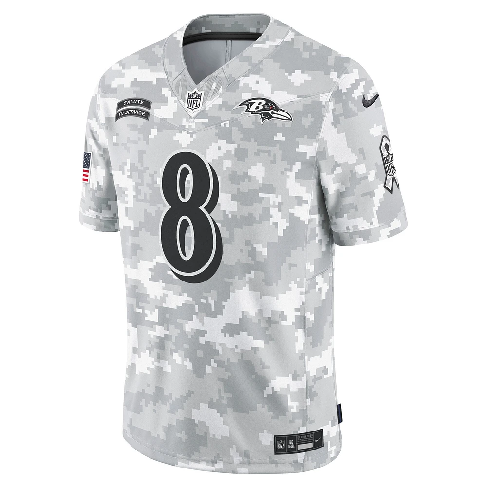 Men's Nike Lamar Jackson Arctic Camo Baltimore Ravens 2024 Salute to Service Limited Jersey
