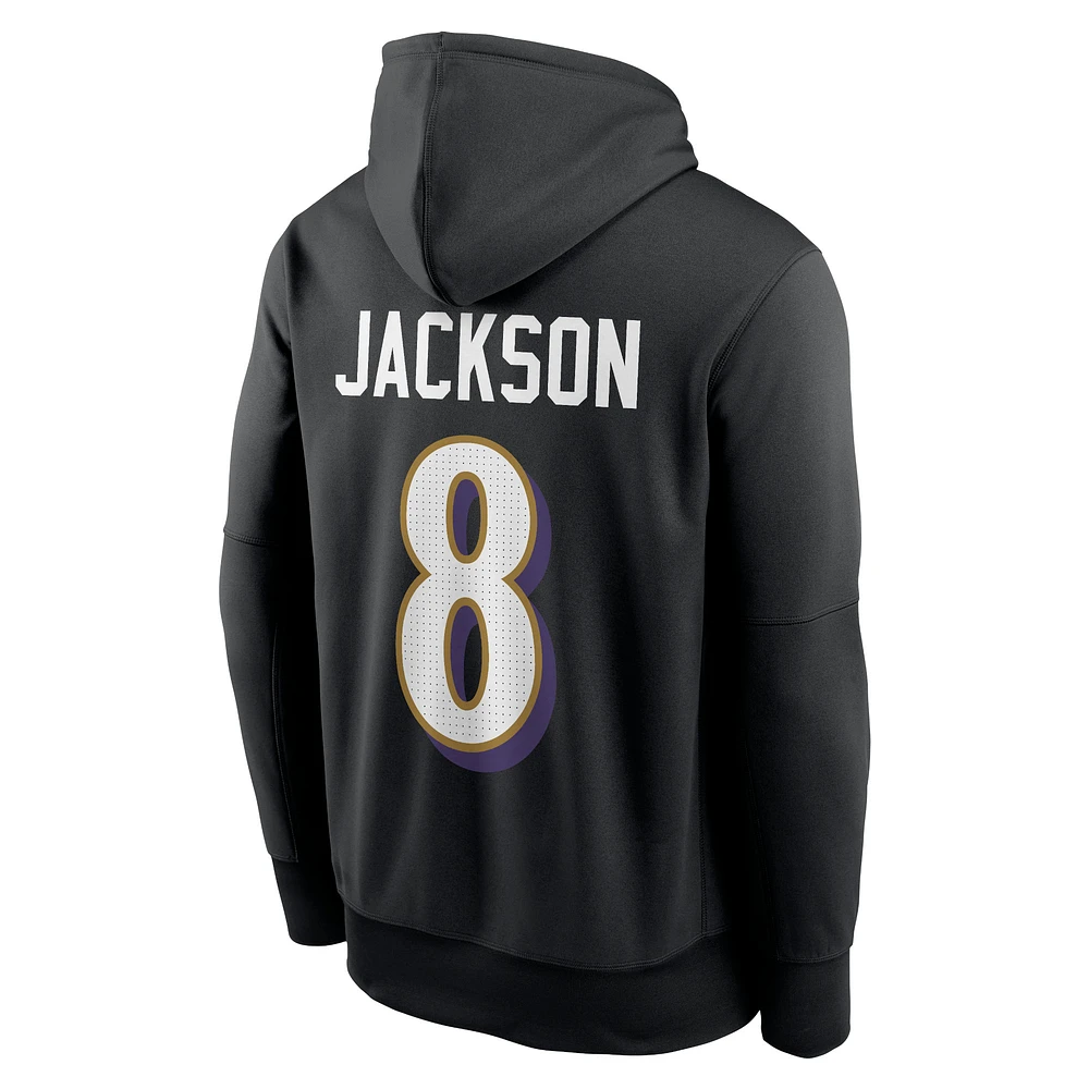 Sweat à capuche Nike Lamar Jackson pour homme, noir, avec nom et numéro de joueur des Baltimore Ravens