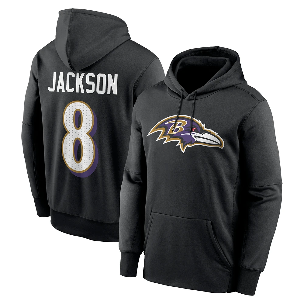 Men's Nike Lamar Jackson Black Baltimore Ravens Player Name & Number Performance Pullover Hoodie