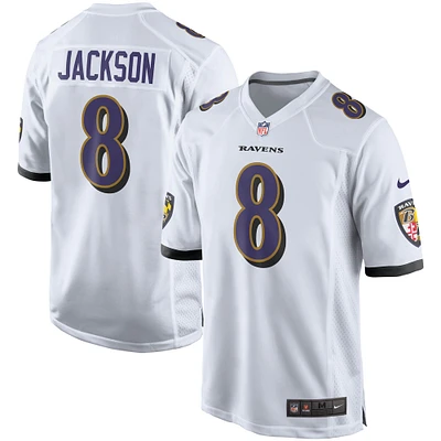 Maillot de jeu Nike Lamar Jackson pour homme, blanc, Baltimore Ravens, joueur