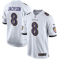 Maillot de jeu Nike Lamar Jackson pour homme, blanc, Baltimore Ravens, joueur