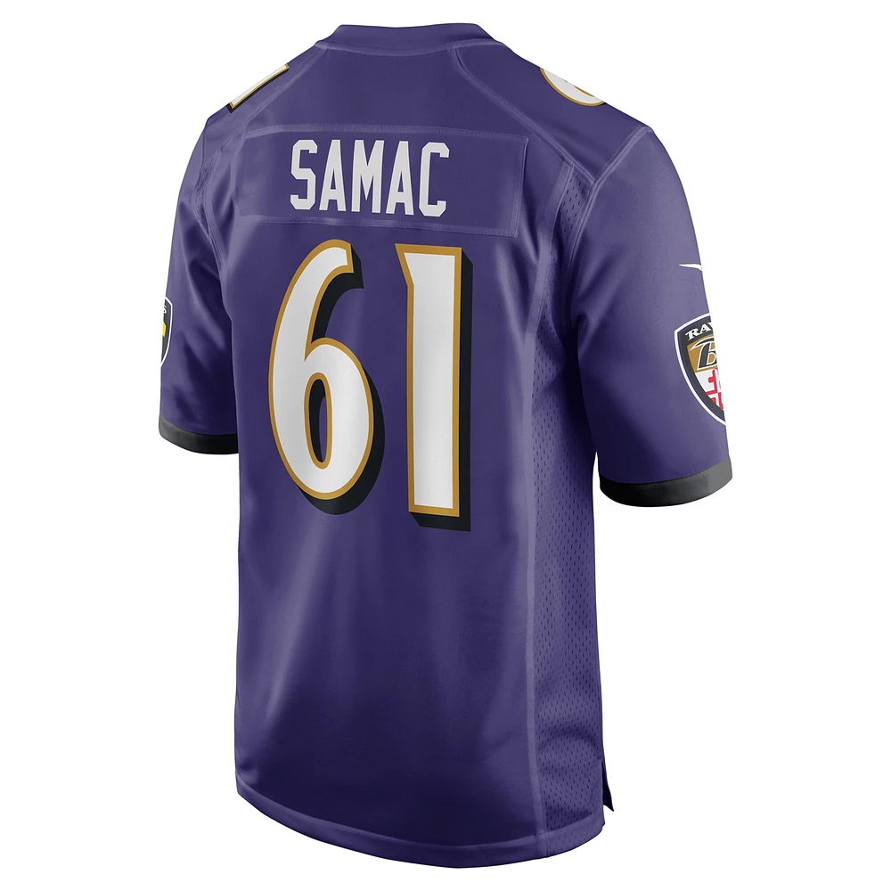 Maillot de match Nike Nick Samac violet pour homme des Baltimore Ravens