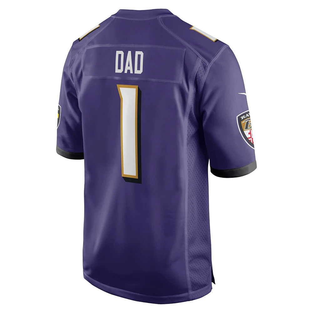 Maillot de match des Ravens Baltimore Nike numéro 1 Dad pour homme pourpre