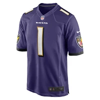 Men's Nike Number 1 Groom Purple Baltimore Ravens Game Jersey