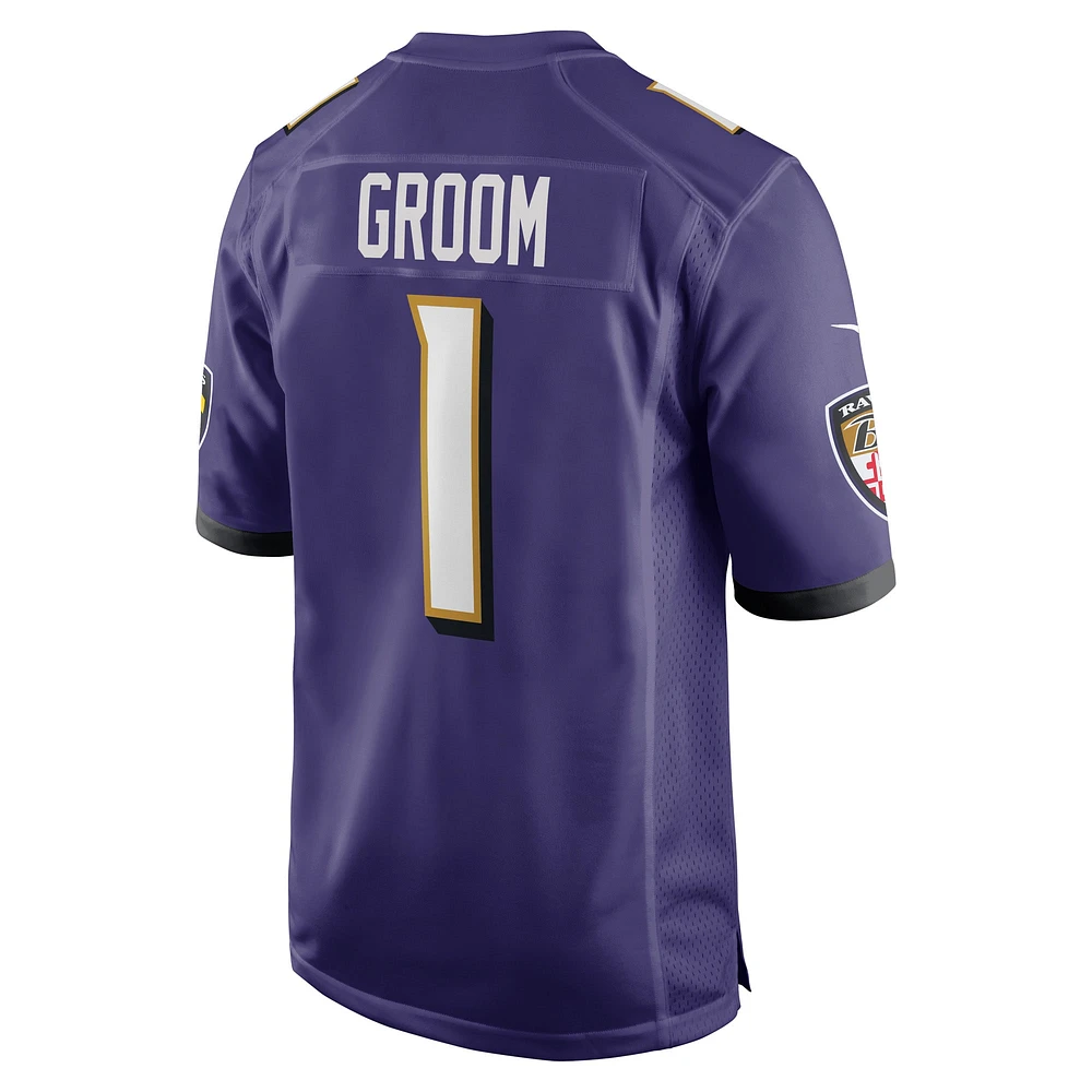 Men's Nike Number 1 Groom Purple Baltimore Ravens Game Jersey