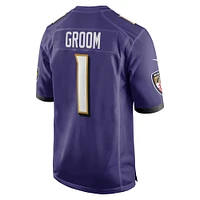 Men's Nike Number 1 Groom Purple Baltimore Ravens Game Jersey