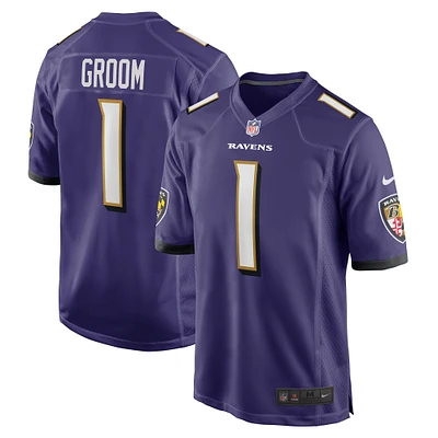 Maillot de match Nike numéro 1 Groom violet des Ravens Baltimore pour hommes