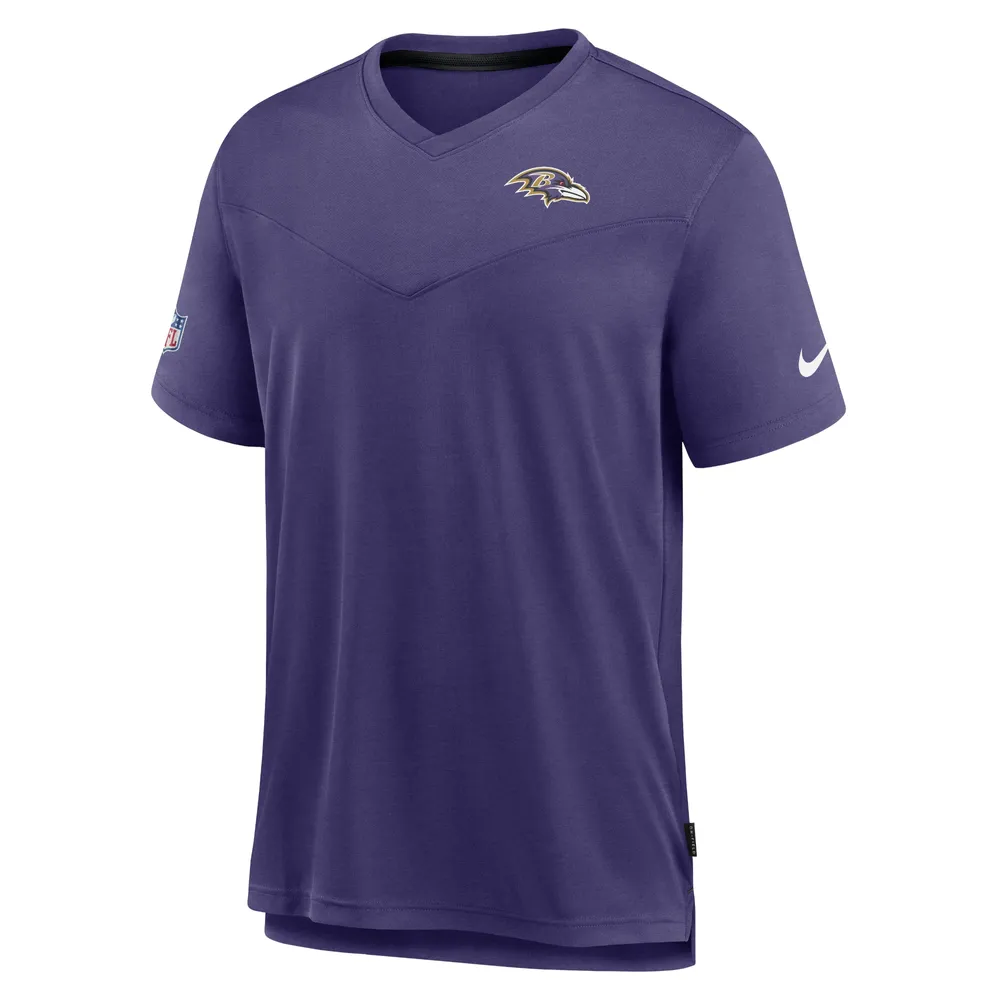 T-shirt à encolure en V Performance Nike pour homme Baltimore Ravens Sideline Coach Chevron Lock Up Logo violet