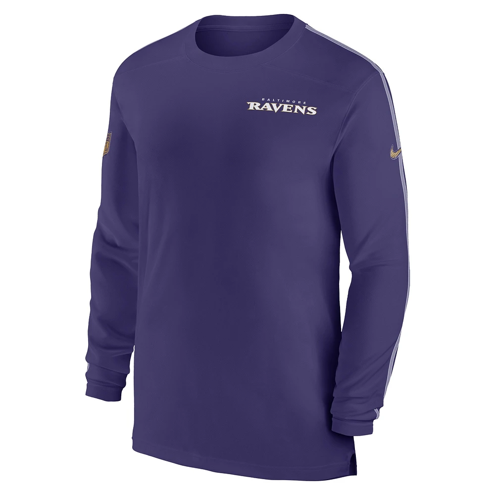 Men's Nike Purple Baltimore Ravens Sideline Coach UV Performance Long Sleeve T-Shirt
