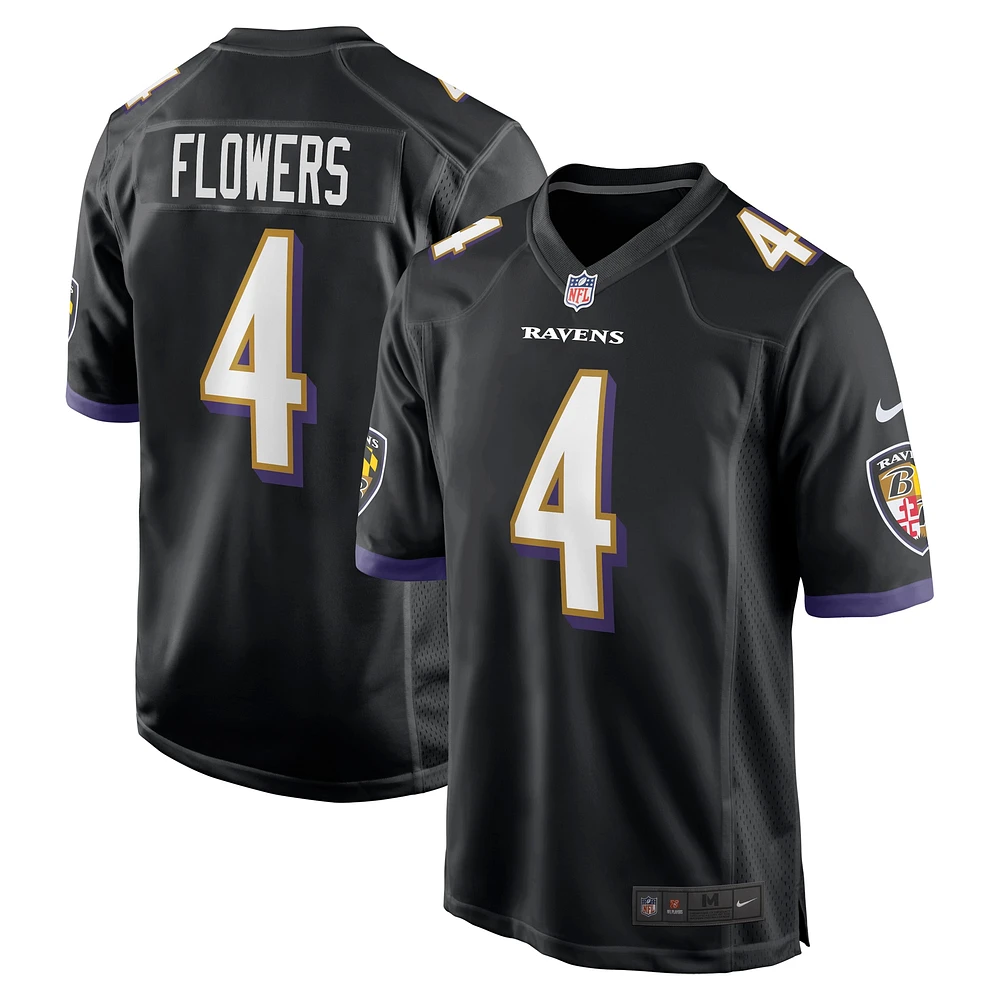 Maillot de match d'équipe Baltimore Ravens Nike Zay Flowers noir pour homme