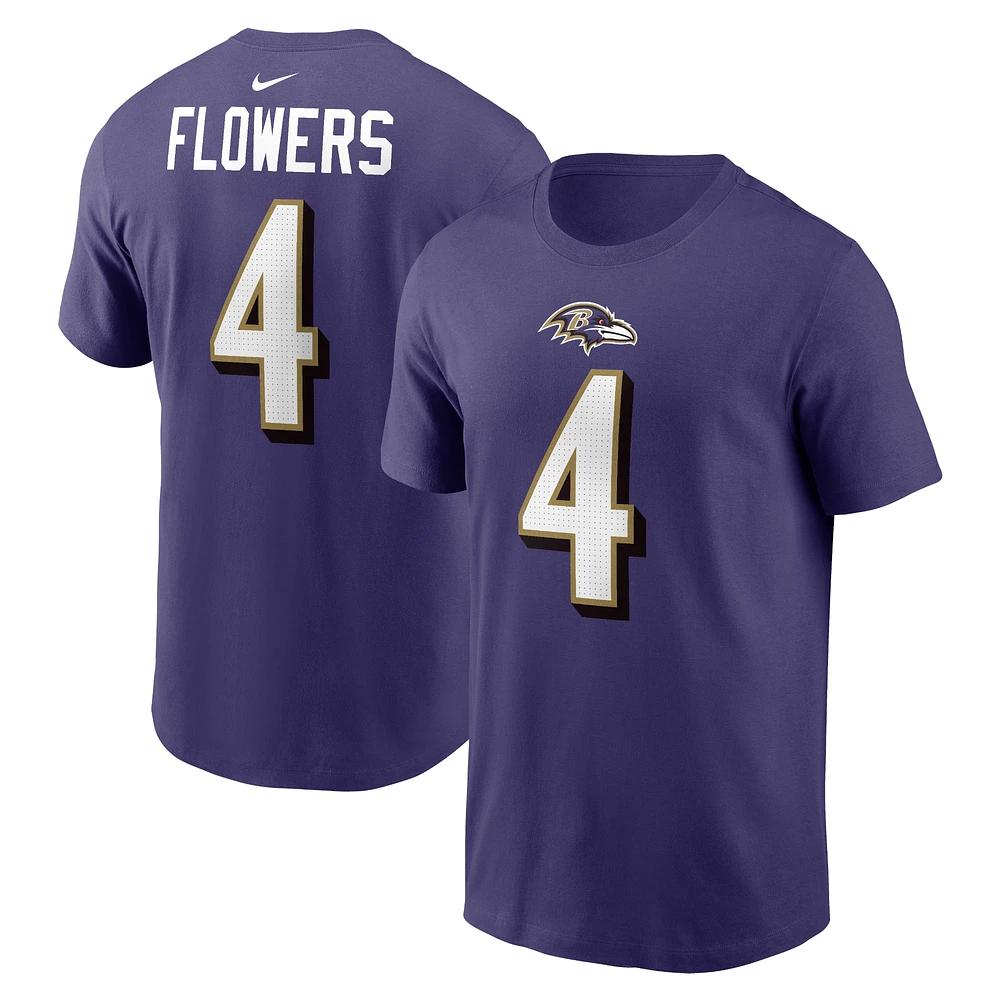 T-shirt avec nom et numéro de joueur Nike Zay Flowers violet Baltimore Ravens pour homme