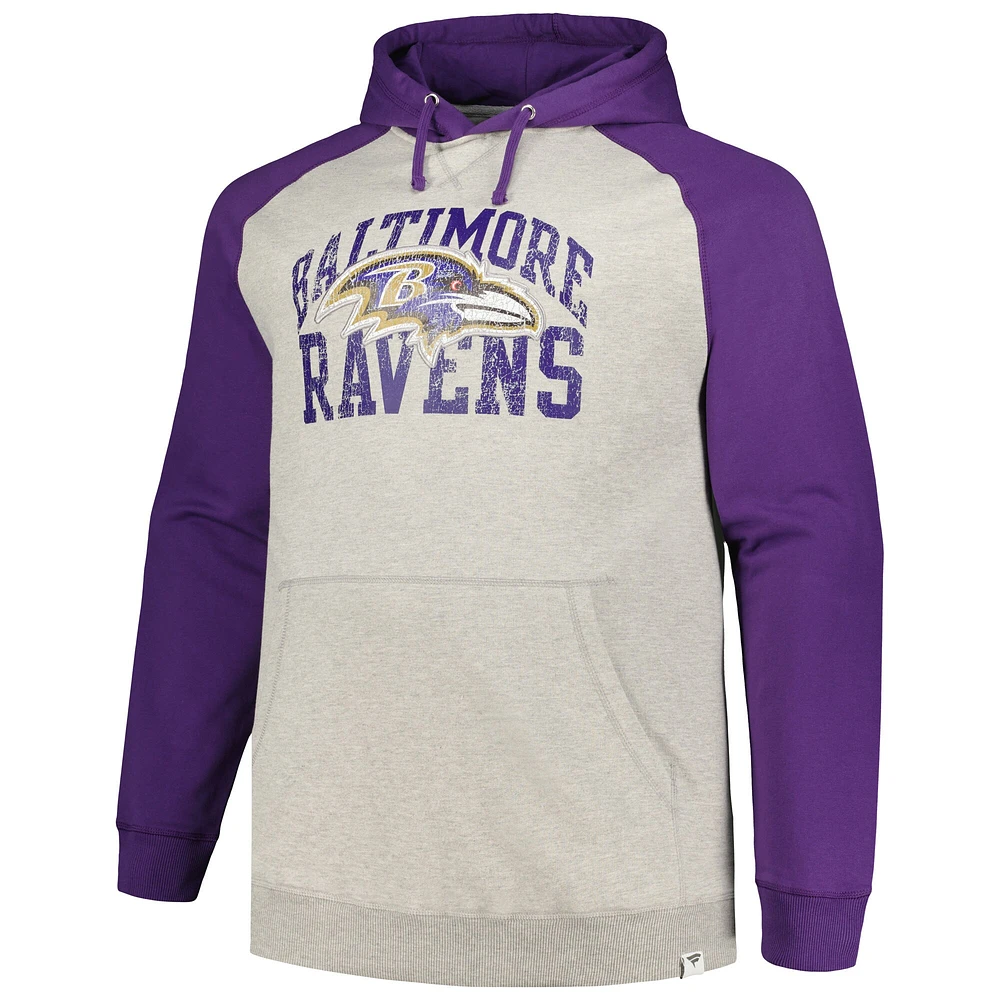 Men's Profile Heather Gray/Purple Baltimore Ravens Big & Tall Favorite Arch Throwback Raglan Pullover Hoodie