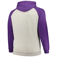 Men's Profile Heather Gray/Purple Baltimore Ravens Big & Tall Favorite Arch Throwback Raglan Pullover Hoodie