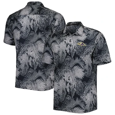 Chemise boutonnée pour homme Tommy Bahama Black Baltimore Ravens Big & Tall Coast Luminescent Fronds Camp IslandZone