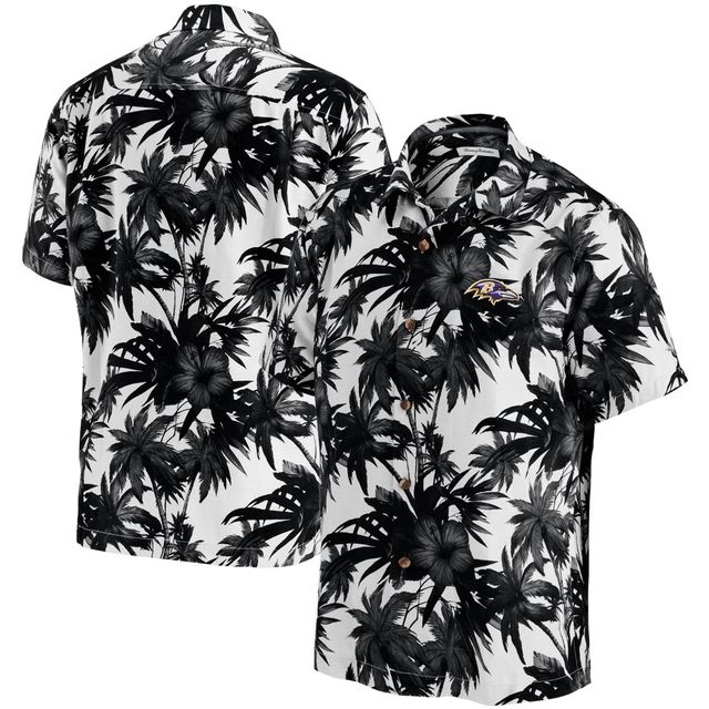 Chemise boutonnée pour homme Tommy Bahama Black Baltimore Ravens Sport Harbor Island Hibiscus Camp